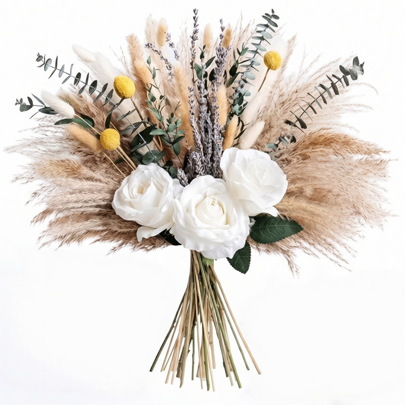 Arrangement de fleurs artificielles de fleurs de pampas séchées (vase non inclus)