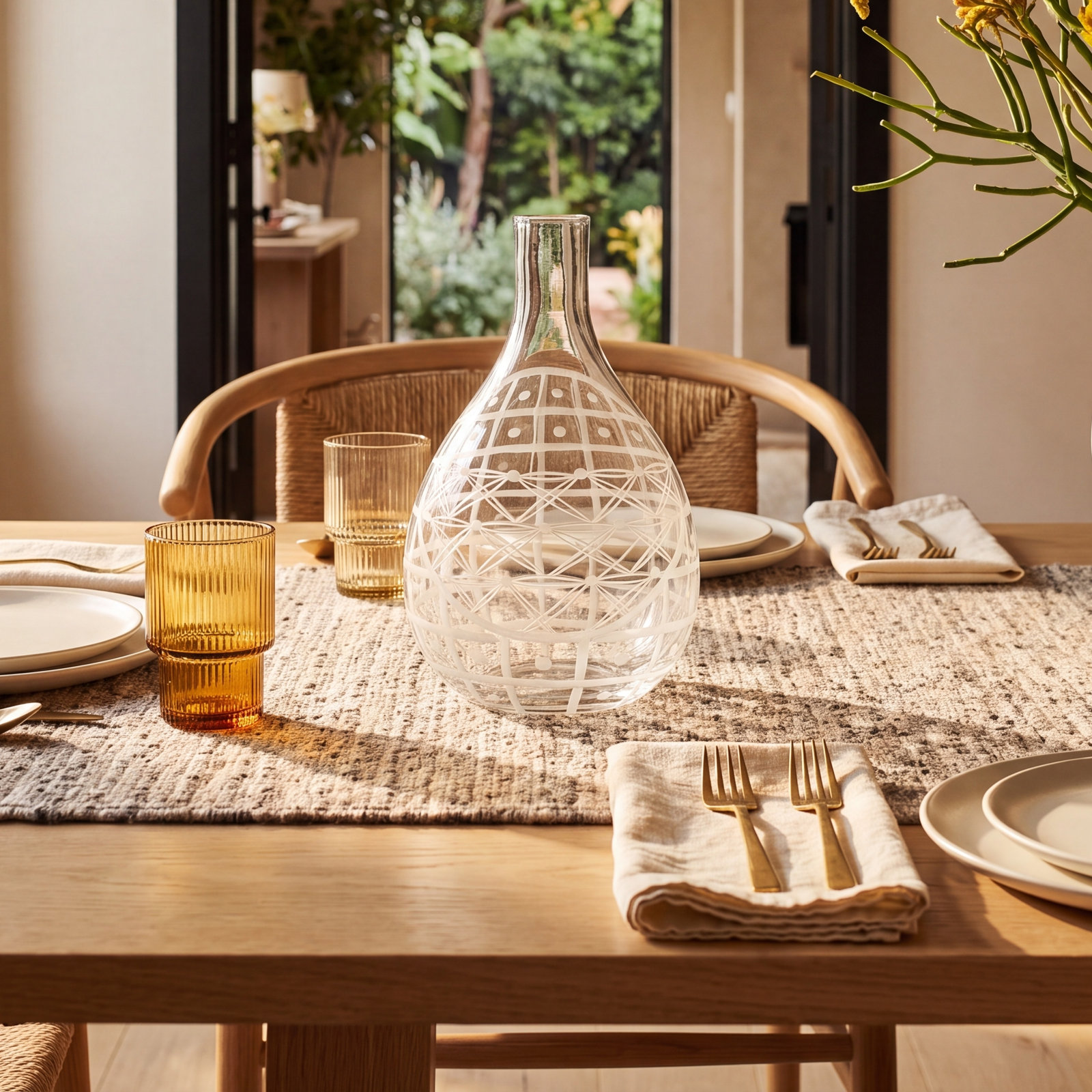 Hammett Hand-Blown Etched Glass Pitcher