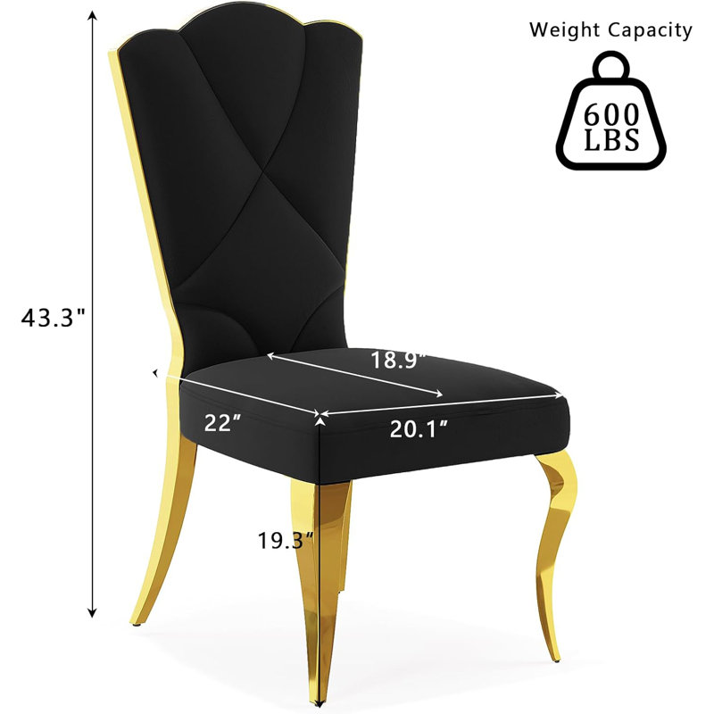 Ensemble de 4 chaises de salle à manger en velours noir et doré