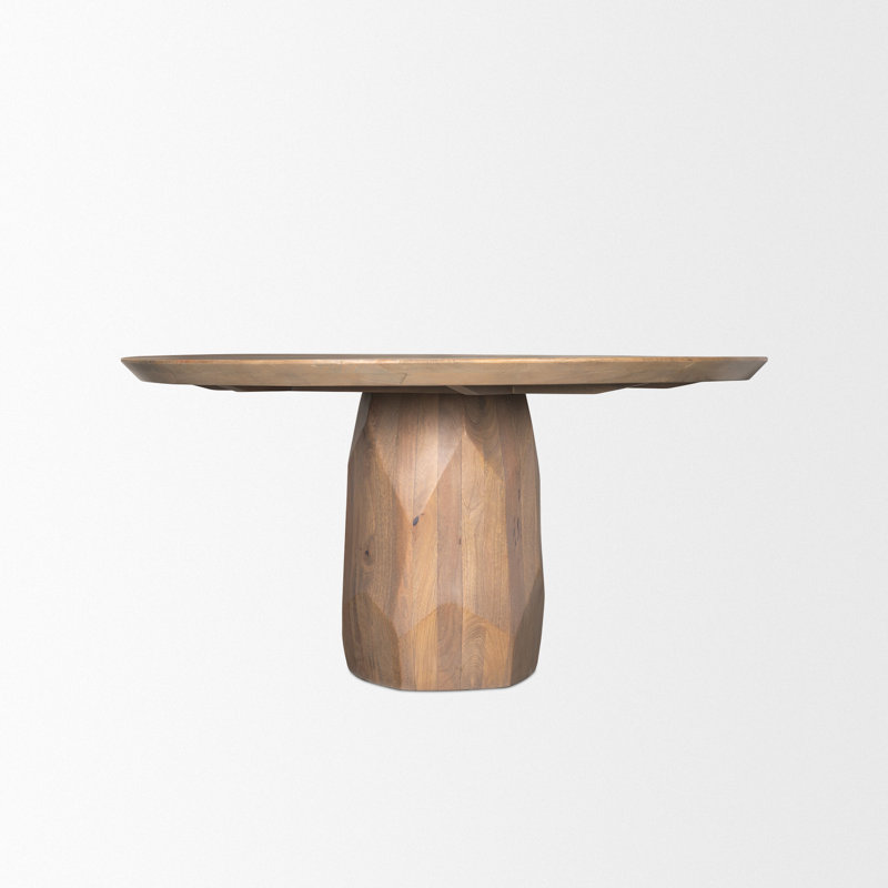 Ab Round Solid Wood Dining Table, Light Brown