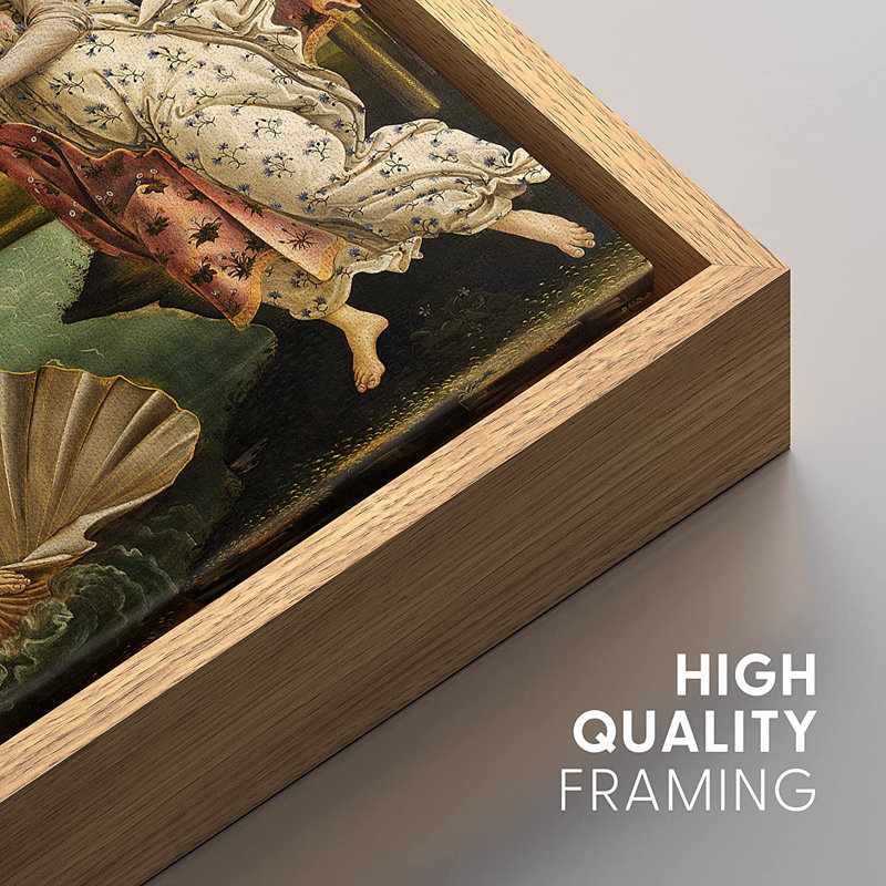 Célèbre œuvre d'art IDÉE4WALL, reproduction d'art sur toile encadrée, "La naissance de Vénus" par Botticelli, Naturel