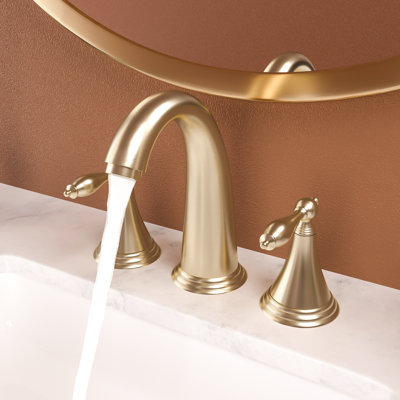Gold 2 Handle Bathroom Faucet - Widespread 3 Hole Design With Pop Up Drain And Water Supply Lines Made Brass Stainless Steel For Basins Sinks Golden Built From Long-Term Use