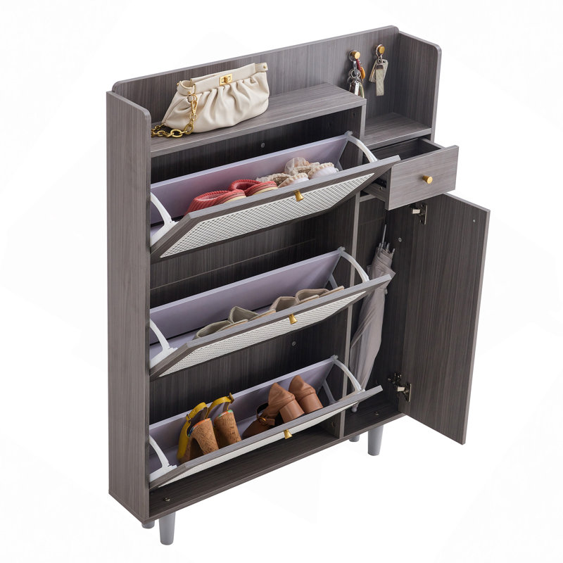 Modern minimalist storage cabinet, Japanese rattan shoe cabinet, bed top cabinet, small home furniture, Gray