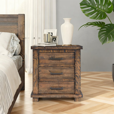 Table de chevet en bois massif à trois tiroirs