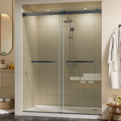 Double porte de douche coulissante sans cadre avec verre trempé transparent de 5/16 po (8 mm) 