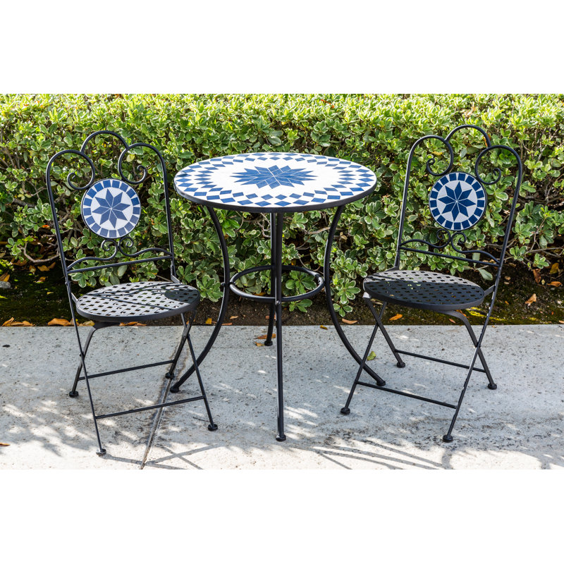 BISTRO ENSEMBLE-3, MOTIF DE TUILE DE DIAMANT NOIR / BLANC SUR TABLE DE MÉTAL, CHAISE