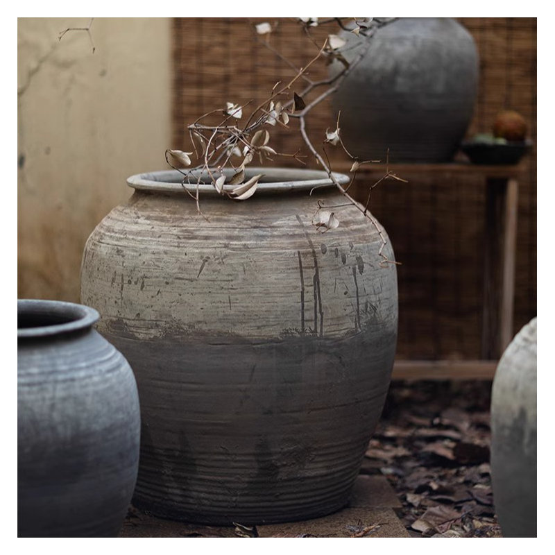 Grand pot en céramique antique, H 19,68 po x l 19,09 po x P 19,09 po
