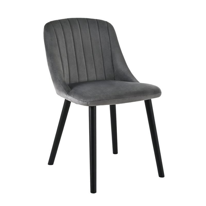 48.5cm H Upholstered Dining Chairs With Wooden Legs, 4, Dark Gray Velvet/Black