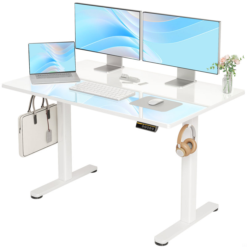 48 Inch Electric Glass Standing Desk, Adjustable Height ,Quick Install Home Office Computer Desk, Stand Up Desk