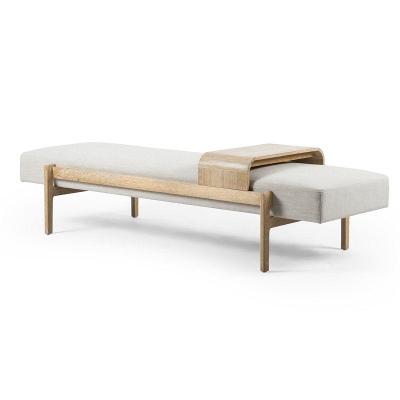 Banc en bois massif Romina, Savoy parchemin / chêne blanchi rétro blanc