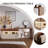47.24"Brown and Cream Extendable Vanity and Chest of Drawers With Makeup Stool and Mirror