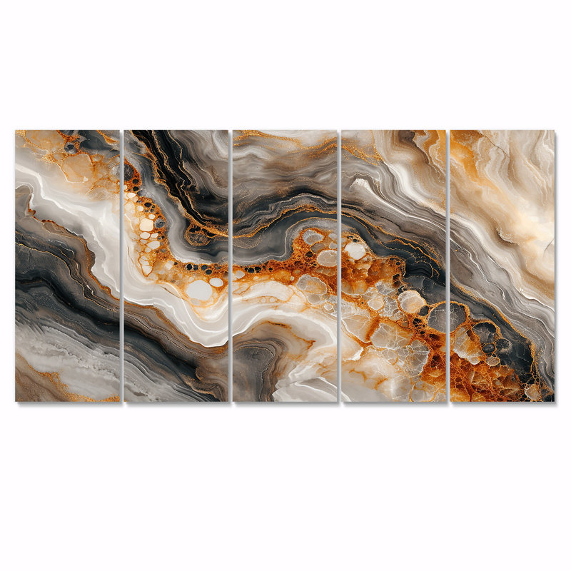 Ensemble de 5 décorations murales en dalle gris gris agate - marbre, H 28 po x l 60 po