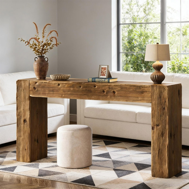 Table de bout polyvalente, console compacte, table basse en bois, Marron foncé