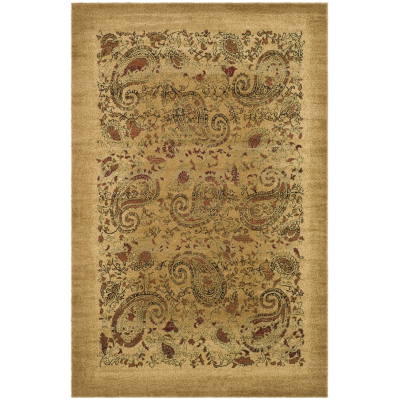 Tapis à motif cachemire brun / rouille / vert clair Klose, Rectangle 6 pi x 9 pi