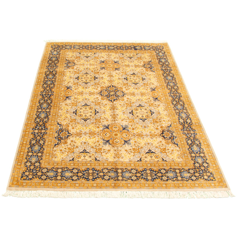 Tapis décoratif en laine noué à la main de conception unique 18/20 de style perse paktoré jaune 6 pi 1 po x 9 pi 4 po noué à la main