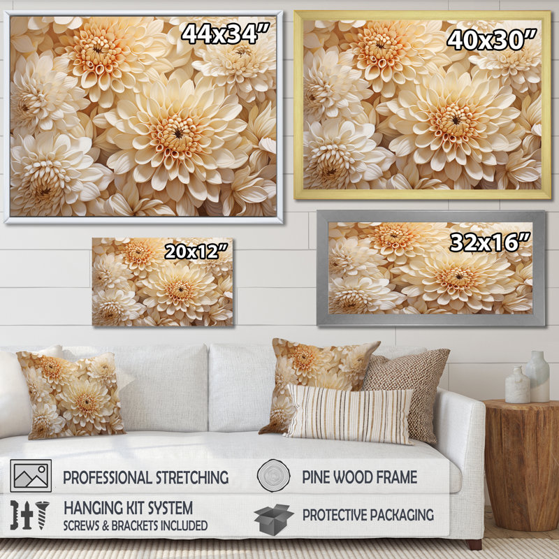 Impression sur toile Pure White Chrysanthemums Magic I - Chrysanthemums, Cadre simple blanc, H 34 po x l 44 po x P 1,5 po