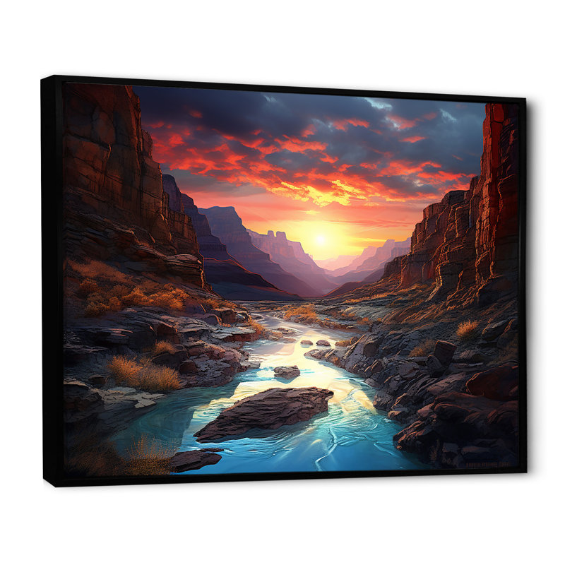 «Canyon Desert Sunset I», reproduction d'art sur toile, H 24 po x l 32 po x P 1 po, Cadre flottant noir