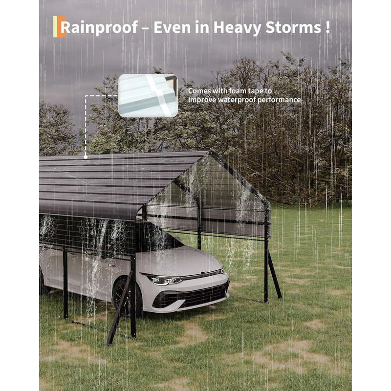 10x15 FT Metal Carport, Heavy Duty Shelter Kit for Trucks, Boats & RVs, 8.5' H x 13.2' W x 15.7' D
