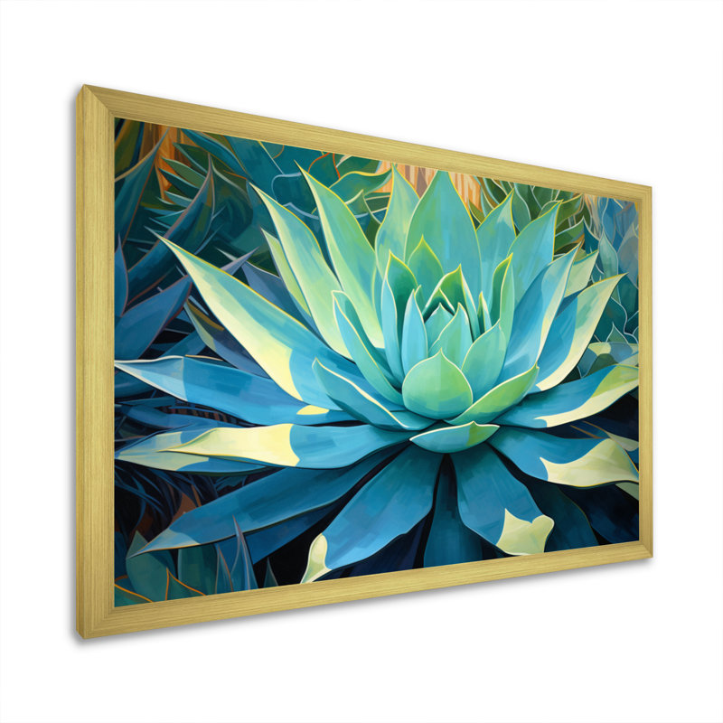 «Green Succulents Majestic Agave II - Succulent», art mural, H 24 po x l 32 po x P 1 po, Cadre doré simple