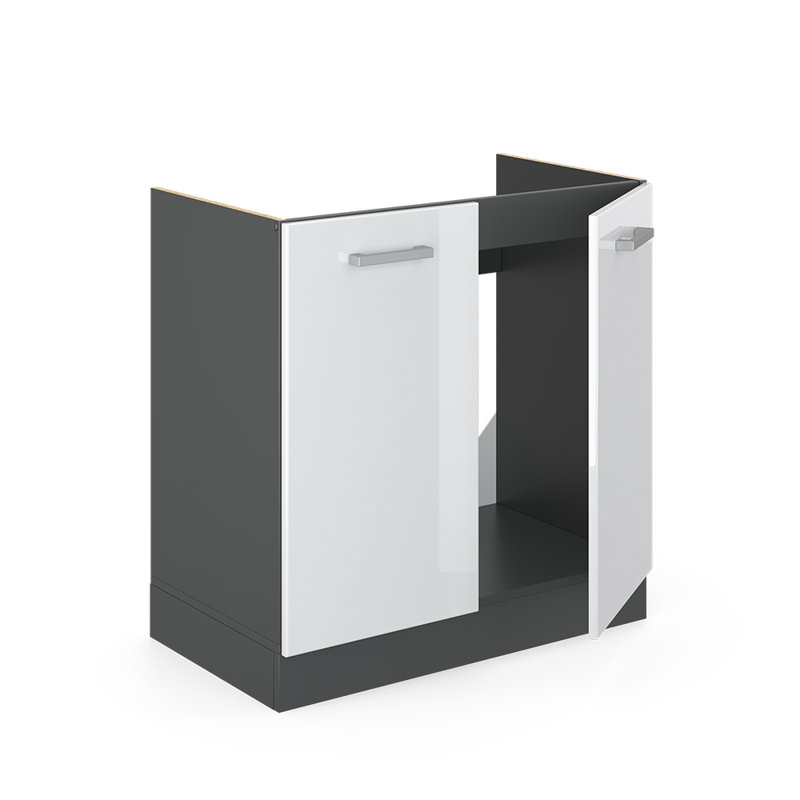 82Cm H x 80Cm W x 46Cm D Oak Base Unit Cabinet, White/Grey