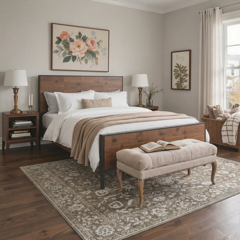 Tapis d'intérieur brun / blanc à motif floral lavable à la machine avec envers antidérapant Avesta, Beige