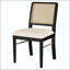 Chaise de salle à manger en rotin noir avec coussin beige et brancard en métal