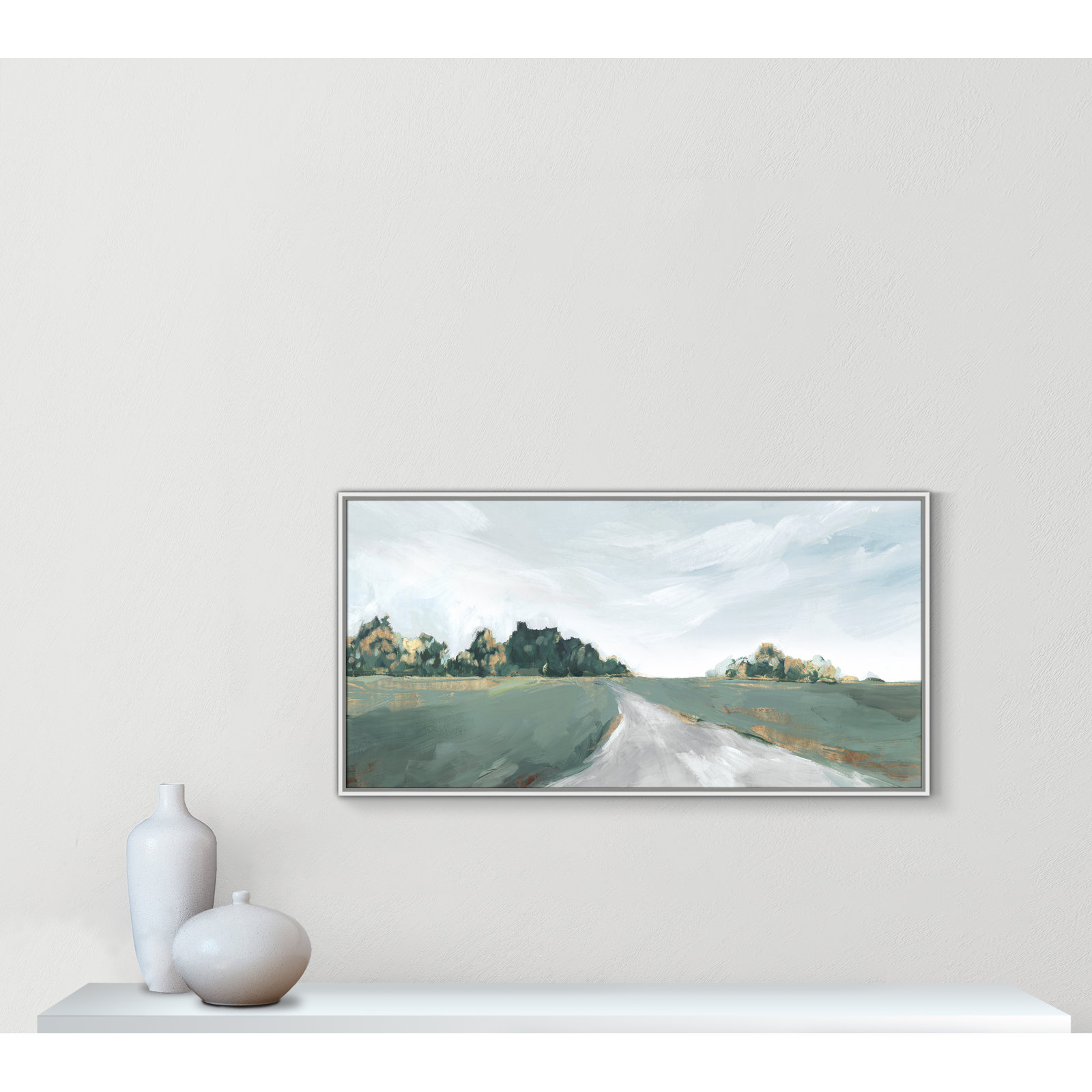 Field of Dreams by Isabelle Z - Painting Print, Picture Framed Canvas, 25.5" H x 49.5" W, White
