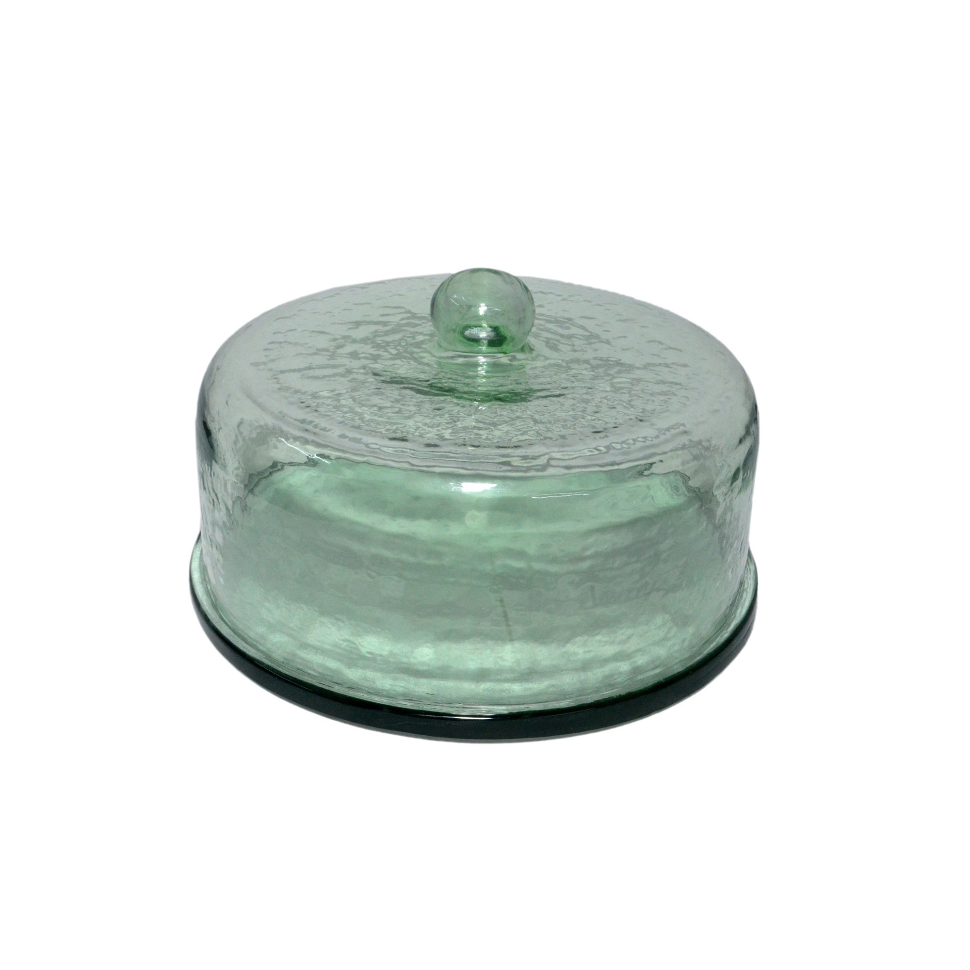 Cake Recycled Glass Dome W/Plate, 6.5" x 11.25" x 11.25", Light Green