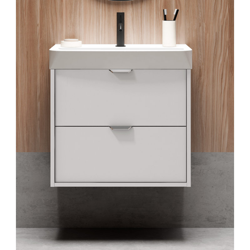Meuble-lavabo mural 24 po avec lavabo, Blanc, Noir