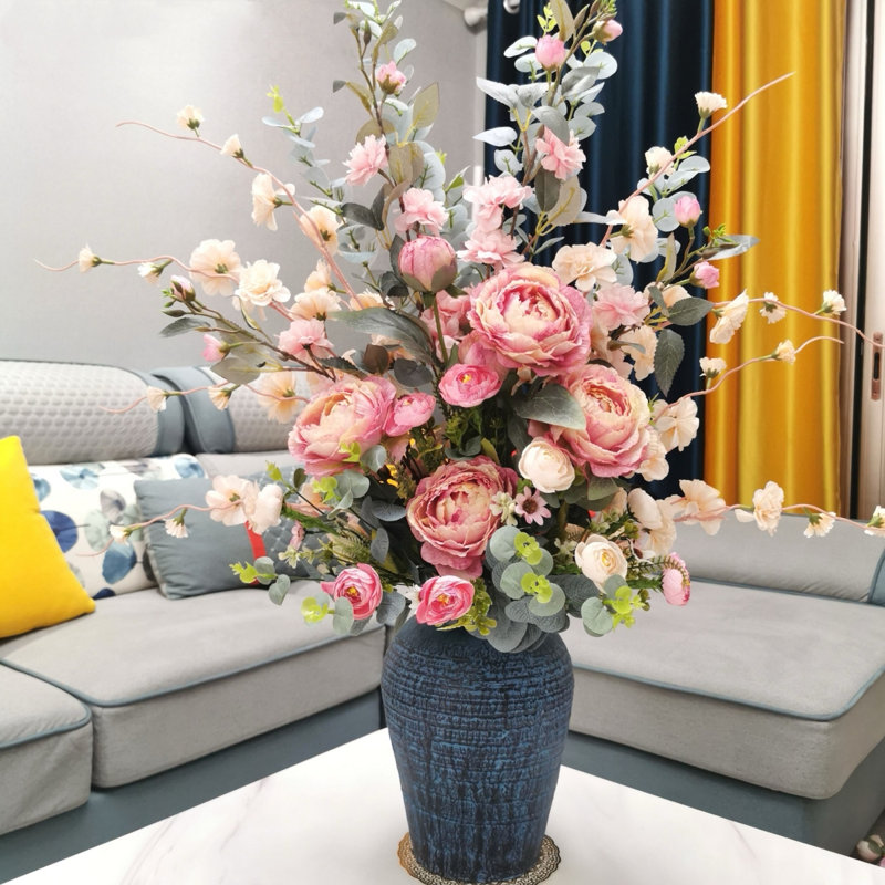 Simulated Home Dining Table Flower Living Room Decoration Luxury Vase Peony Fake Flowers Nordic Decorative Bouquet Flower Arrangement Ornament