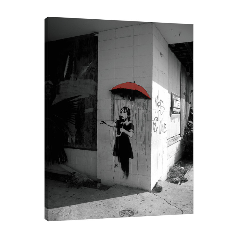 Red Umbrella Girl by Banksy - Wrapped Canvas Print, 102 cm H x 76 cm W x 4 cm D