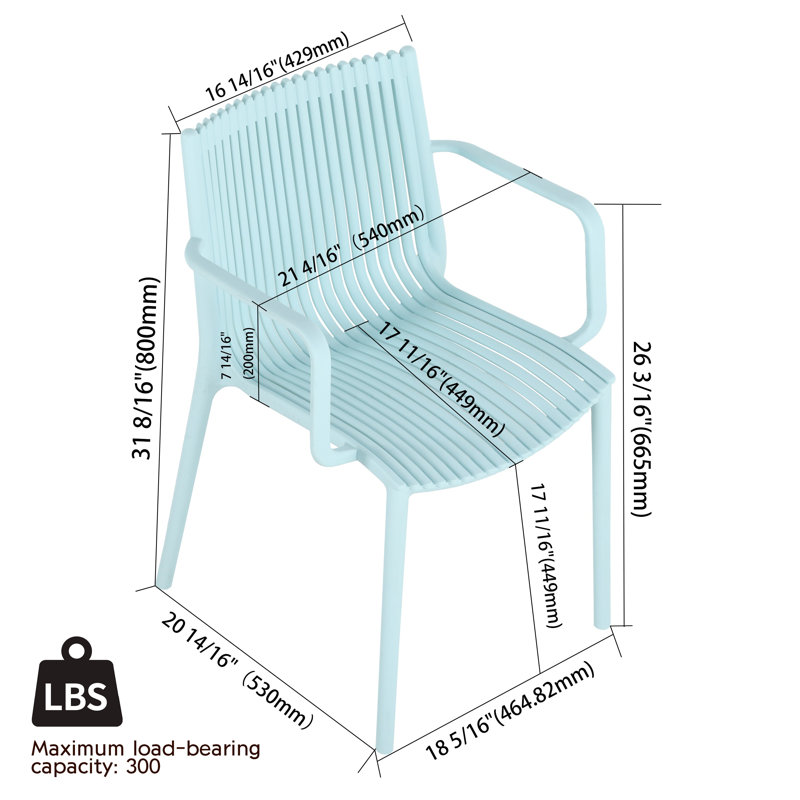 Chaises longues en polypropylène empilables Camron, Bleu clair