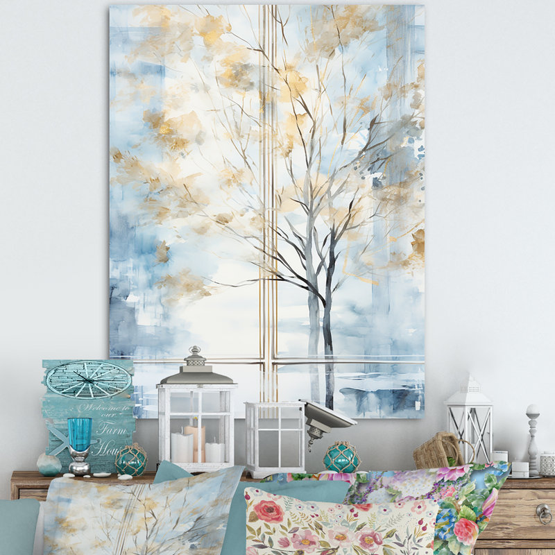 «White Forest Window View - Farmhouse Windows», art mural, H 32 po x l 16 po x P 1 po, Toile tendue