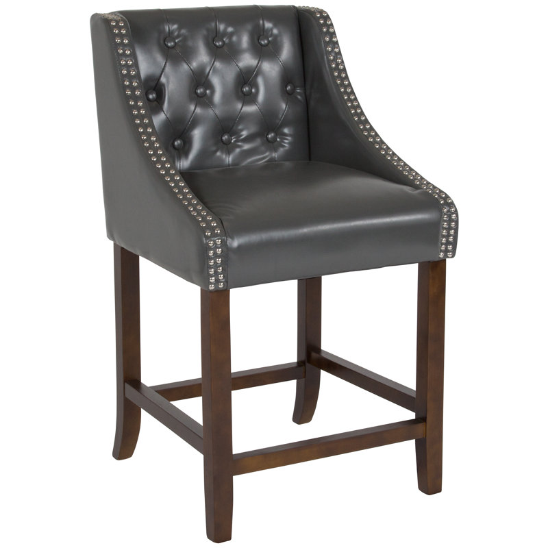 Tabouret de bar touffeté Desaria, Tabouret de comptoir (siège d'une hauteur de 24 p, Gris foncé