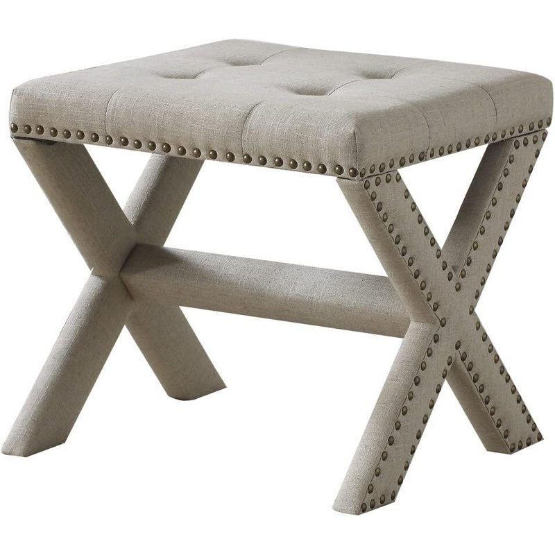 Banc d'appoint rembourré en velours avec garniture cloutée, banc de siège capitonné pour le salon de l'entrée, Naturel