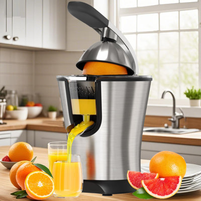 Electric Citrus Juicer - Stainless Steel Automatic Orange/Lemon Press With One-Touch Operation & Pulp Control, Dishwasher Safe Parts