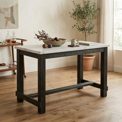 Kalb Rectangular Marble Top with Solid Wood Base Dining Table