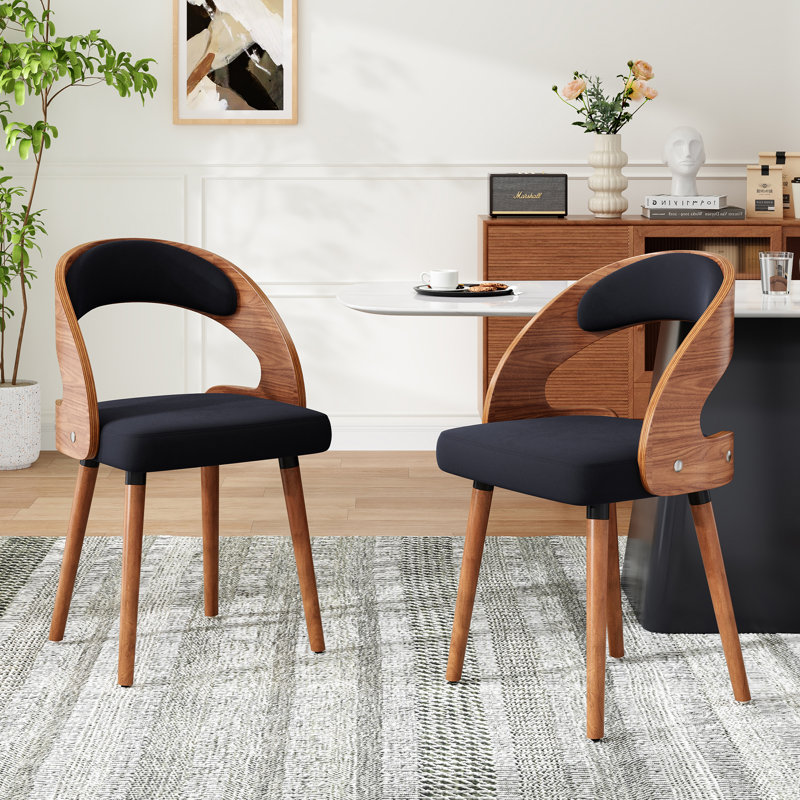 Chaise rembourrée avec structure en bois, Noir, 2