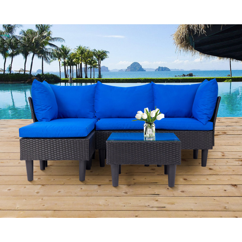Dornisha 4 - Person Patio Conversation Set with Cushions, Blue
