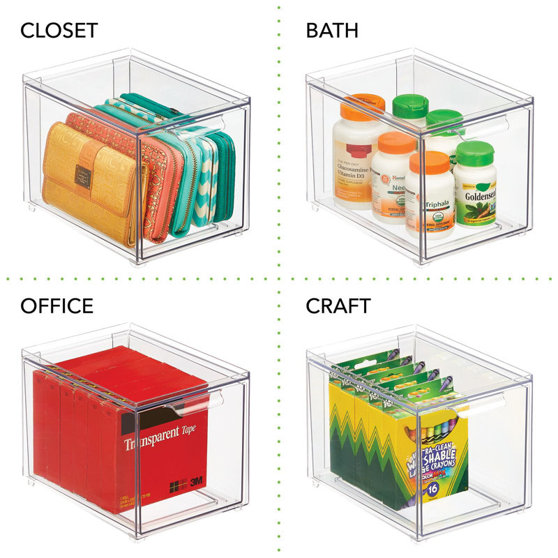 mDesign Stacking Plastic Storage Kitchen Bin with Pull-Out Drawers