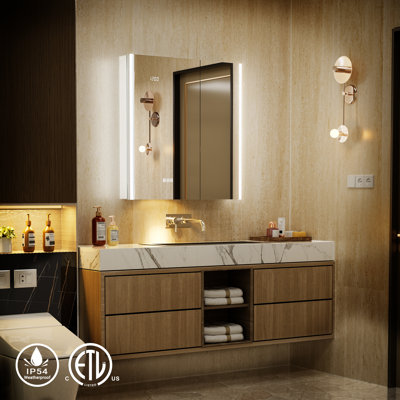 48"W Smart LED Medicine Cabinet Mirror with Lights, Side Mirror Night Lamp, Anti-Fog USB Power Outlet and Clock, Soft-Close Design