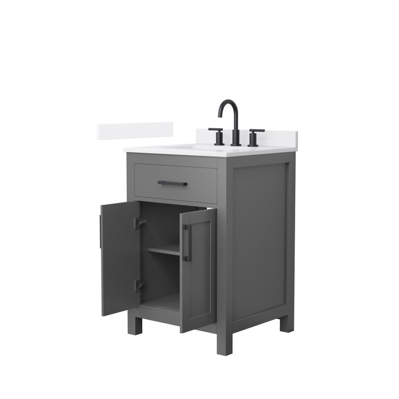 Beckett 24" Freestanding Single Bathroom Vanity with Quartz Top, White Quartz, Matte Black, Dark Gray