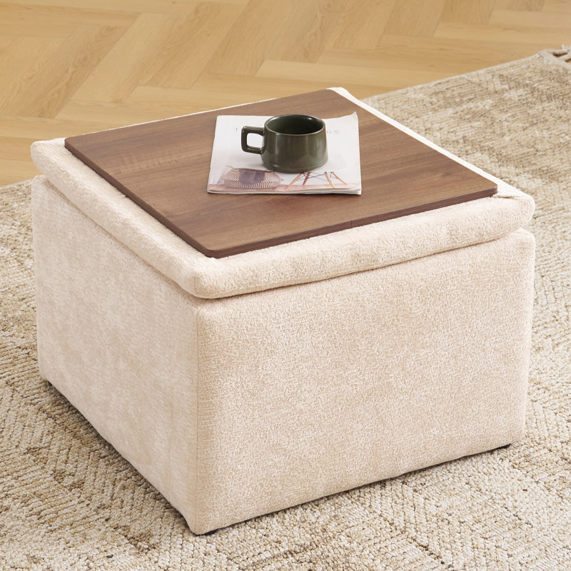 Cube Storage Ottoman,  Multi-Functional Footrest,Beige, Beige, Chenille