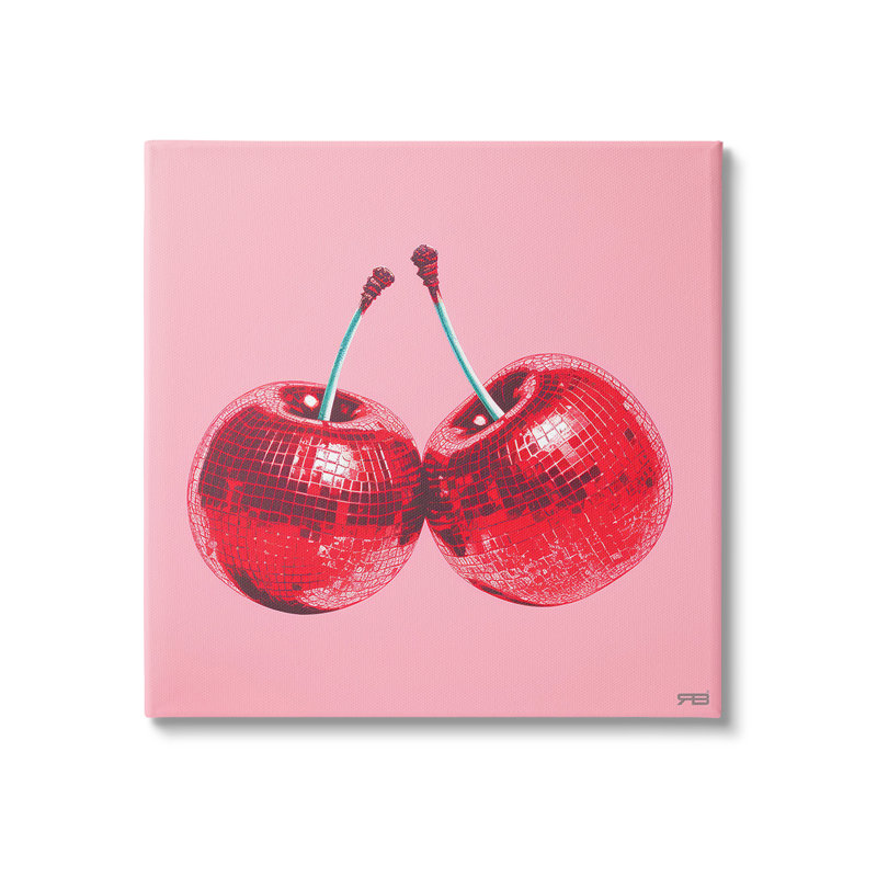 Conception d'art sur toile rouge à motif de cerises par Rb, H 17 po x l 17 po