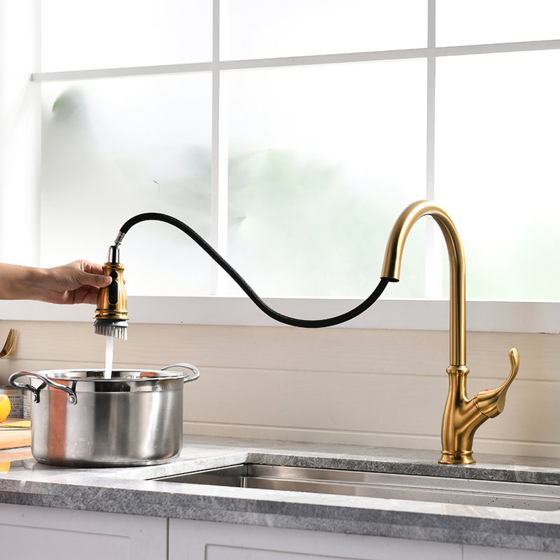 Pull Out Gold Kitchen Sink Faucet - Modern Finish For A Stylish And Contemporary Brushed With Classic Look Traditional