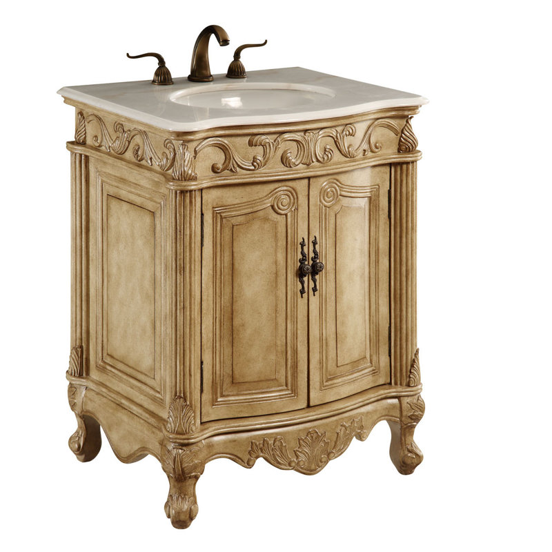 Lunette 27'' Single Bathroom Vanity with Top, Antique Beige, Off White/Cream