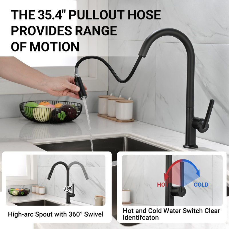 Matte Black Single Handle High-Arc Kitchen Faucet with Pull-out Spray