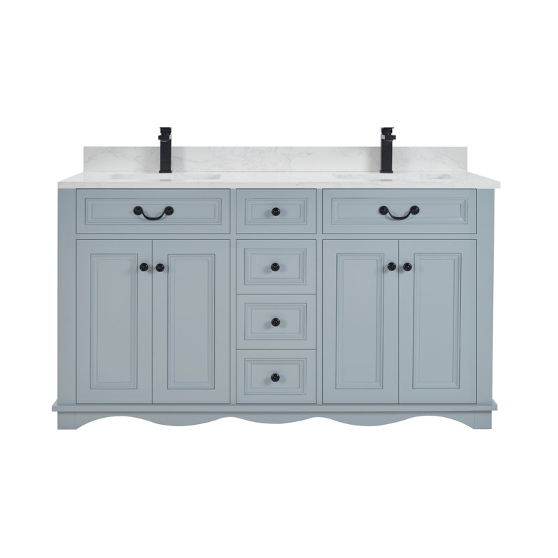 60" Solid Wood Sink Vanity  With 1' Artificial Stone Top, Cadet