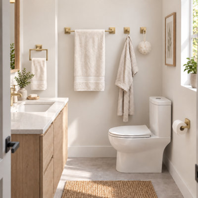 Ensemble de quincaillerie de salle de bain murale en acier inoxydable 5 pièces avec barre à serviettes, porte-serviette, 2 crochets à peignoir et porte-papier hygiénique