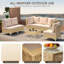 Ensemble de conversation 7 pièces en osier, ensemble de conversation avec canapé modulaire d'extérieur Boho avec coussins épais résistants à l'eau et table basse, jaune / beige-1943564237